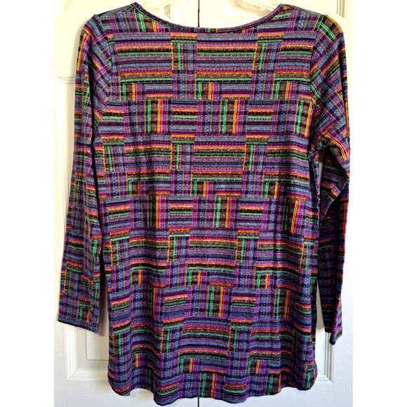 LuLaRoe Women's L Multicolor Block Stripe Print Short Sleeve Tunic - Picture 3 of 4